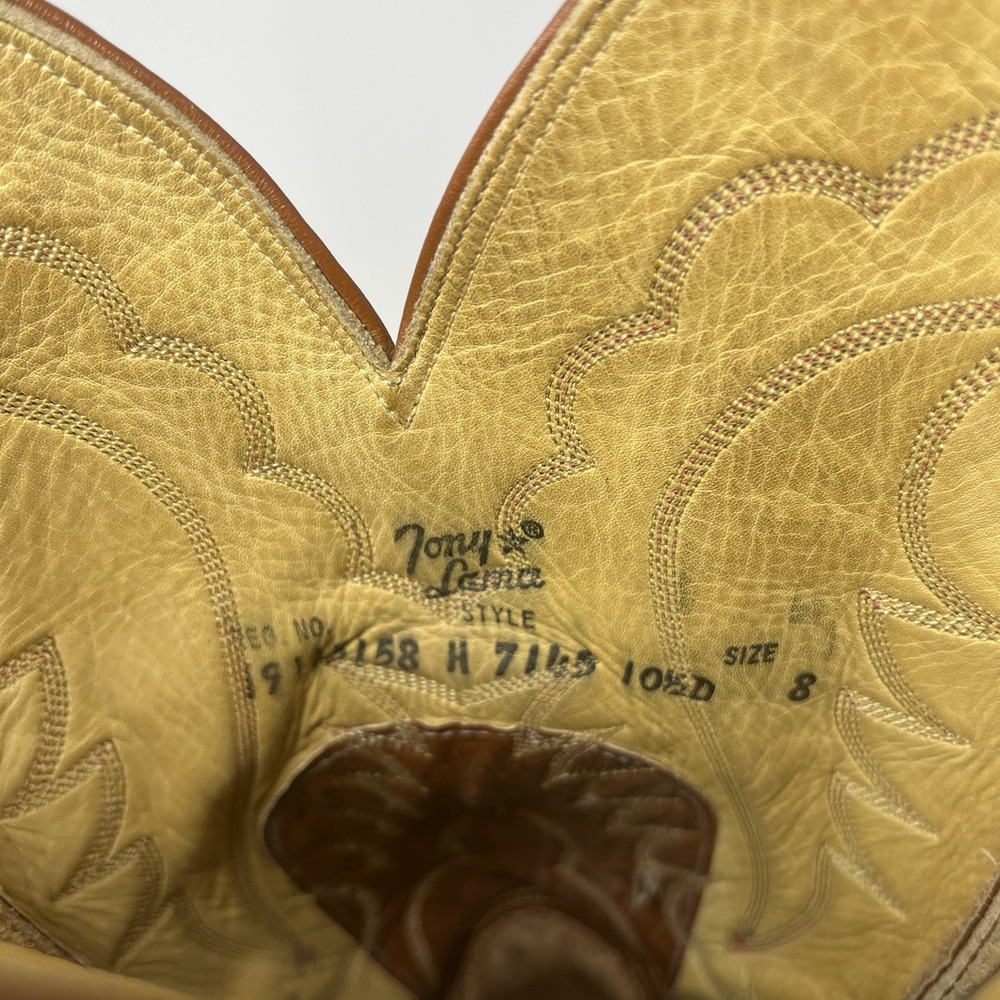 VTG Tony Lama Cowboy Boots Brown Leather Western Mens Size 10.5 D Two Tone 7145 - Picture 11 of 16